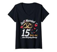 Donna Vintage 15 years marriage anniversary Crew legends His/Her Maglietta con Collo a V