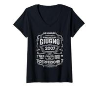 Donna Vintage 19 Anni Compleanno Giugno 2007 Uomo Donna Maglietta con Collo a V