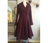 Donna Vintage 1940s/50s Stile Fit And Flare Lana Cappotto IN Chiazzato Burgundy