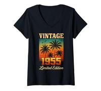 Donna Vintage 1955 Edizione Limitata 70 Anni Compleanno Retro Palma Maglietta con Collo a V