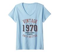 Donna Vintage 1970 Fine Like Vinyl Only Better Retro Birthday Maglietta con Collo a V