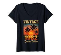 Donna Vintage 1982 Edizione Limitata Retro Palma 43 Anni Compleanno Maglietta con Collo a V