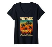Donna Vintage 1984 Edizione Limitata 41 Anni Compleanno Retro Palma Maglietta con Collo a V