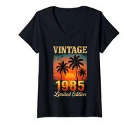 Donna Vintage 1985 Edizione Limitata Retro Palma 41 Anni Compleanno Maglietta con Collo a V