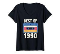 Donna Vintage 1990's Kid Retro Era Born in The 1990 Cassette Maglietta con Collo a V