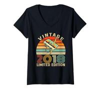 Donna Vintage 2018 Limited Edition Retro Birthday Cassette Tape Maglietta con Collo a V