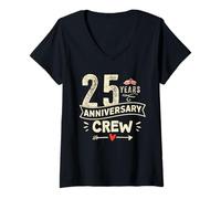 Donna Vintage 25 years marriage anniversary Crew couple His/Her Maglietta con Collo a V