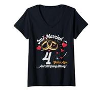 Donna Vintage 4 years marriage anniversary Crew legends His/Her Maglietta con Collo a V