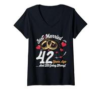 Donna Vintage 42 years marriage anniversary Crew legends His/Her Maglietta con Collo a V