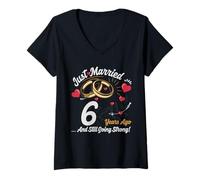 Donna Vintage 6 years marriage anniversary Crew legends His/Her Maglietta con Collo a V