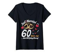 Donna Vintage 60 years marriage anniversary Crew legends His/Her Maglietta con Collo a V