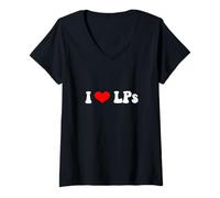 Donna Vintage 70s I Heart LP Maglietta con Collo a V