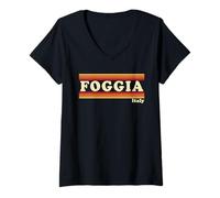 Donna Vintage 80s Foggia Italia Retro Grafica Maglietta con Collo a V