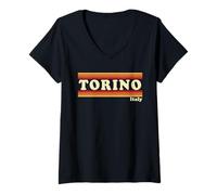 Donna Vintage 80s Torino Italia Retro Graphic Maglietta con Collo a V