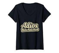 Donna Vintage Adios Bitchacos Divertente Cinco De Mayo Pensione Retrò Maglietta con Collo a V