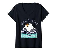 Donna Vintage Alaska Paesaggio Selvaggio Megattera Maglietta con Collo a V