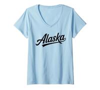 Donna Vintage Alaska Script Retro Swoosh Design Maglietta con Collo a V