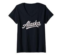 Donna Vintage Alaska Script Retro Swoosh Design Maglietta con Collo a V