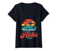 Donna Vintage Aloha Hawaii Spiaggia Vibes Vacanza Souvenir Retro Maglietta con Collo a V