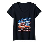 Donna Vintage American Muscle Veloce E Forte Classico Sport Auto Uomini Maglietta con Collo a V
