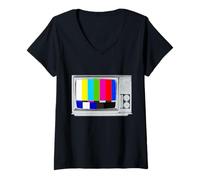 Donna Vintage Analogico TV Test Pattern Retro Pop Art Color Bar Maglietta con Collo a V