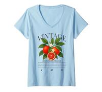 Donna Vintage Arancia Rossa di Sicilia Tarocco Moro Sanguinello Maglietta con Collo a V