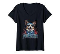 Donna Vintage Australian Cattle Dog 4 luglio Merica Maglietta con Collo a V
