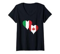 Donna Vintage Bandiera Canada Italia per Orgogliosi Italo Canadesi Maglietta con Collo a V