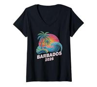 Donna Vintage Barbados 2026 Vacanza Surf Viaggio Mamme BFF Vibes Maglietta con Collo a V