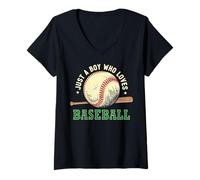 Donna Vintage Baseball Lover, Just A Boy Who Loves Baseball Maglietta con Collo a V