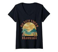 Donna Vintage Beach Vibes Hawaii Vibes Ciao Hawaii Tramonto Aloha Maglietta con Collo a V