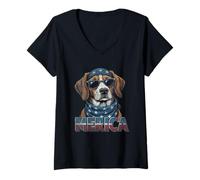 Donna Vintage Beagle 4 luglio Merica Maglietta con Collo a V