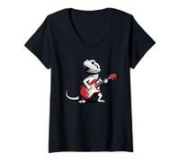 Donna Vintage Bearded Dragons Punk Music Playing Guitar Maglietta con Collo a V