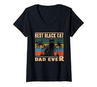 Donna Vintage Best Cat Dad Ever Funny Black Cat for Fathers Day Maglietta con Collo a V