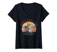 Donna Vintage Best Cat Dad Ever - Retro divertente amante dei gatti padre Maglietta con Collo a V
