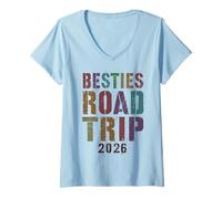 Donna Vintage Besties Road Trip 2026 Vacanza Spiaggia Vacanze Spiaggia Maglietta con Collo a V