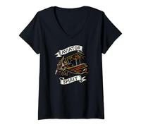 Donna Vintage Biplane Aviator Spirit Retro Airplane Pilot Maglietta con Collo a V