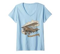 Donna Vintage Biplano Fly It Like You Rubato Pilota Maglietta con Collo a V