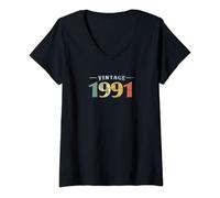 Donna Vintage Birthday Born In 1991 Classic Original Maglietta con Collo a V