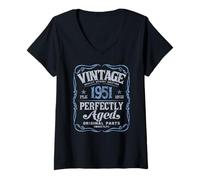 Donna Vintage Born in 1951 Classic 75th Birthday Maglietta con Collo a V