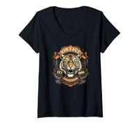 Donna Vintage Born in 1966 Classic Tiger 60th Birthday Maglietta con Collo a V