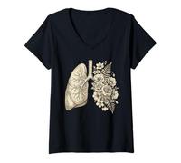 Donna Vintage Botanical Lungs Art Respiratory Therapist Maglietta con Collo a V