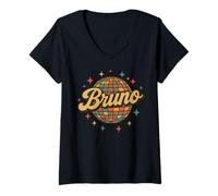 Donna Vintage Bruno Personalizzato Nome I Love Bruno 70's 80's Retro Maglietta con Collo a V