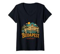 Donna Vintage Budapest Ungheria Viaggi Souvenir Regalo Maglietta con Collo a V