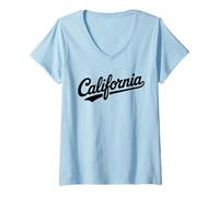 Donna Vintage California Script Retro Swoosh Design Maglietta con Collo a V