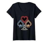 Donna Vintage Casino Gioco D'Azzardo Amante Cuore Spade Design per Uomo Tee Maglietta con Collo a V
