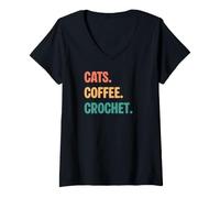 Donna Vintage Cats Coffee Uncinet Lovers Maglietta con Collo a V