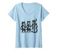 Donna Vintage Cats Giocare Musica Maglietta con Collo a V
