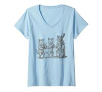 Donna Vintage Cats Giocare Musica Maglietta con Collo a V