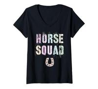 Donna Vintage Cavallo Squad Country Vibes Pony Equestrian Farm Lasso Maglietta con Collo a V